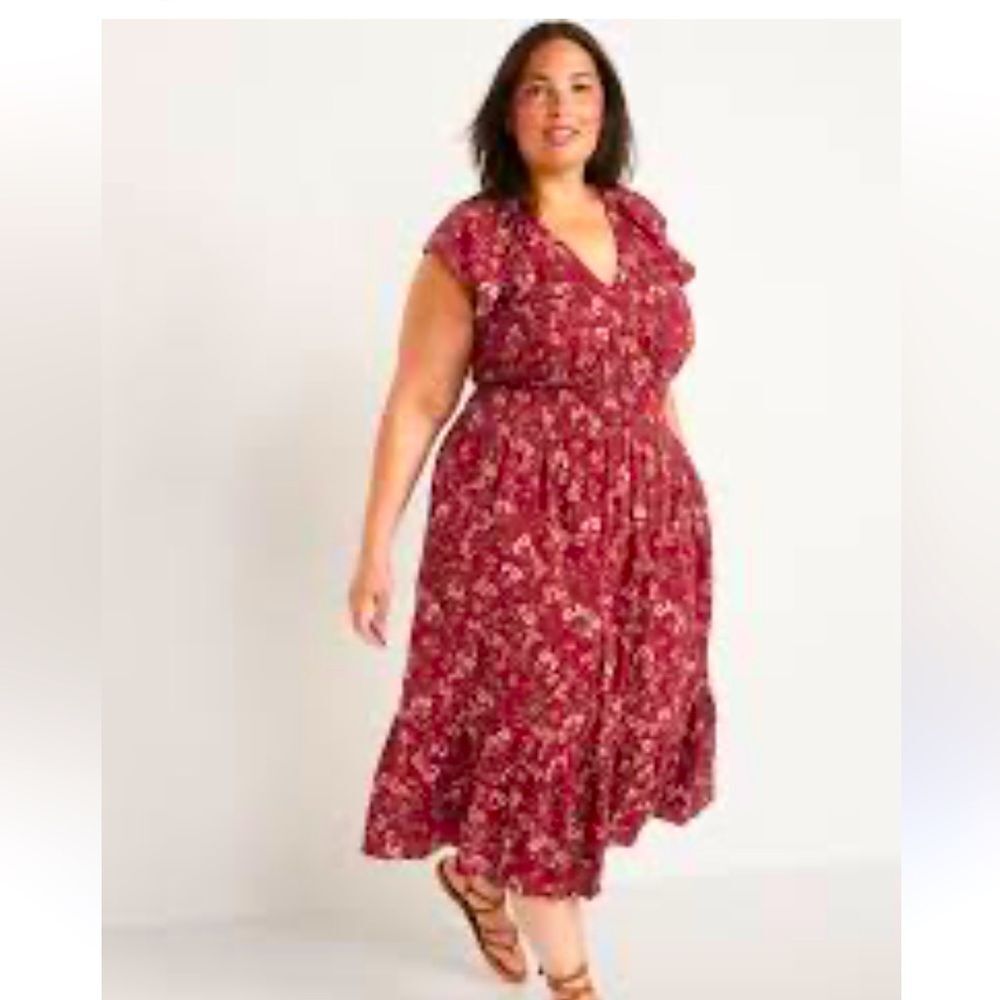 Smocked Waist Flutter Sleeve Floral Midi Dress Size 3X Romantic